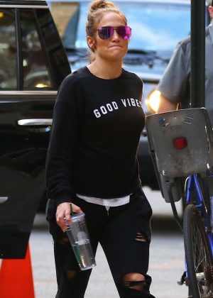 Jennifer Lopez in Ripped Jeans Out in Soho